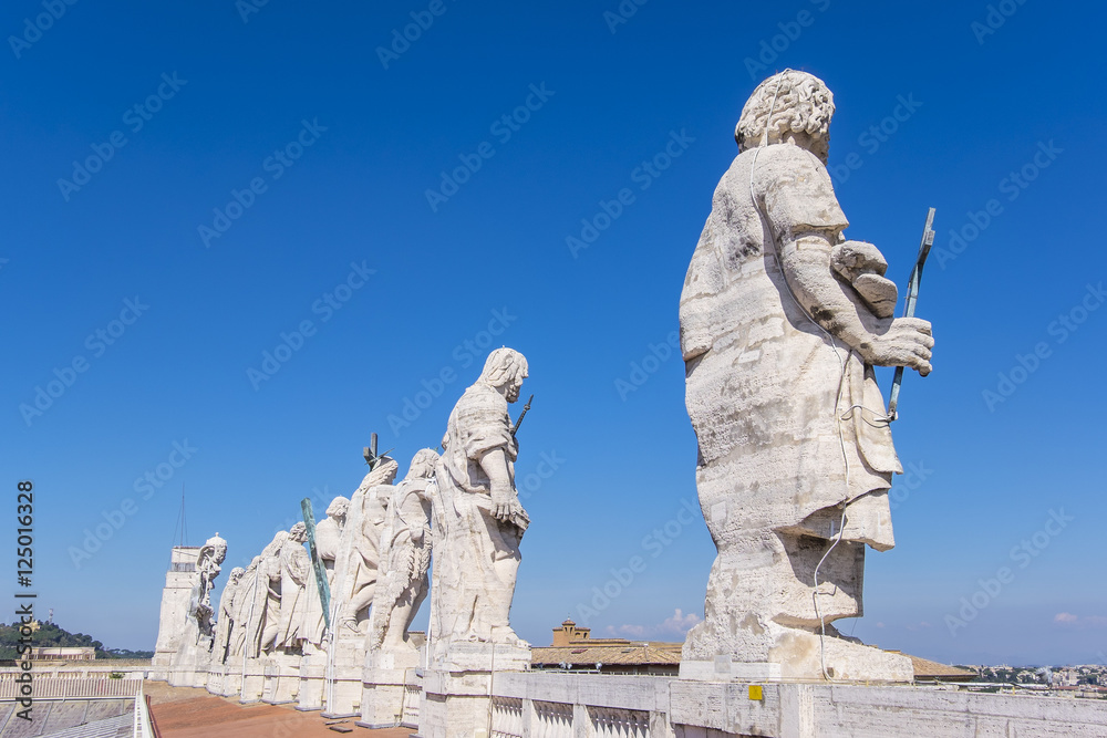 Rear View of Statues of Jesus and Saints on Top of St. Peter's Basilica