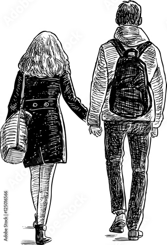 students couple on a walk