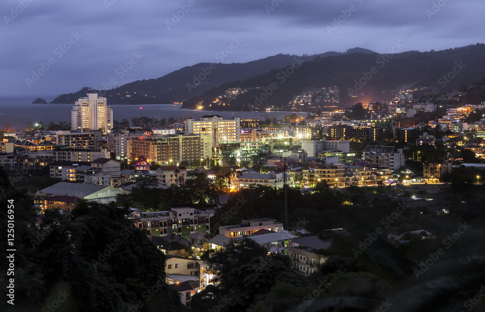 great view towards Patong after sunset in Phuket