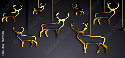 Christmas banner with gold reindeers