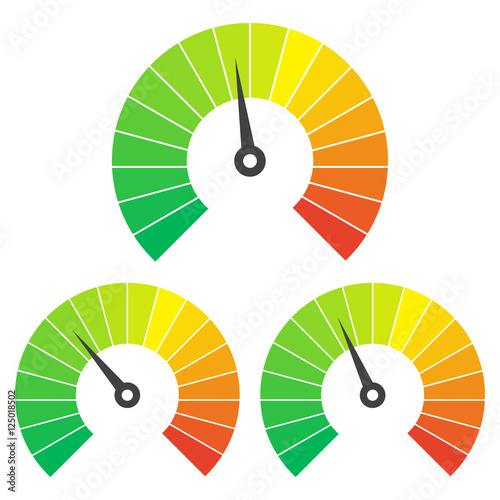 Set of measuring icons on a white background. Speedometer icons set
