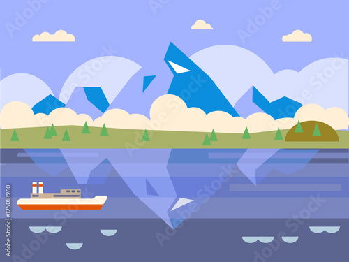 Flat mountains. Mission and achievement. Vector illustration. Nature and travel