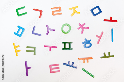 colorful korean letters, alphabet on white backgrounds