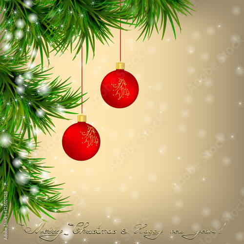 Christmas  Greeting card with Christmas tree and balls