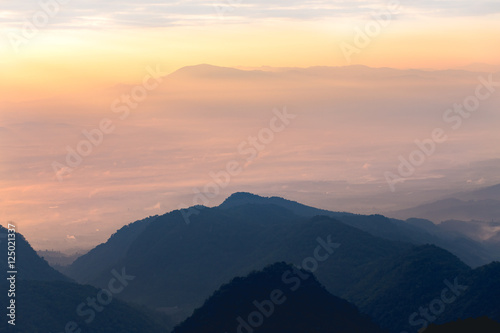 Landscape view of top of mountain and cloud in the morning