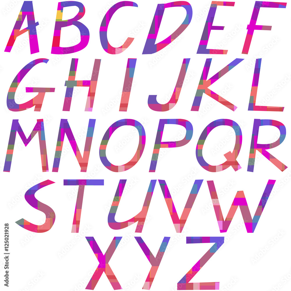 The alphabet from multi-colored geometric shapes The alphabet from multi-colored geometric shapes
