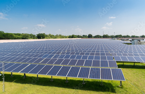 Solar panels under sunlight in solar farm