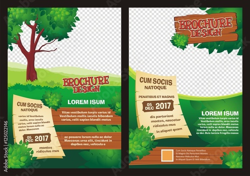 Brochure Template Design With Lovely cartoon scenery flat design