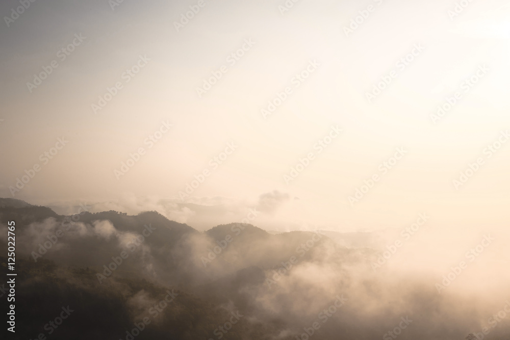 Landscape of mountain and fog in the morning, Khao Kho, Phetchab