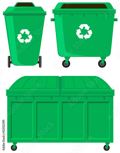 Green trashcans in three designs
