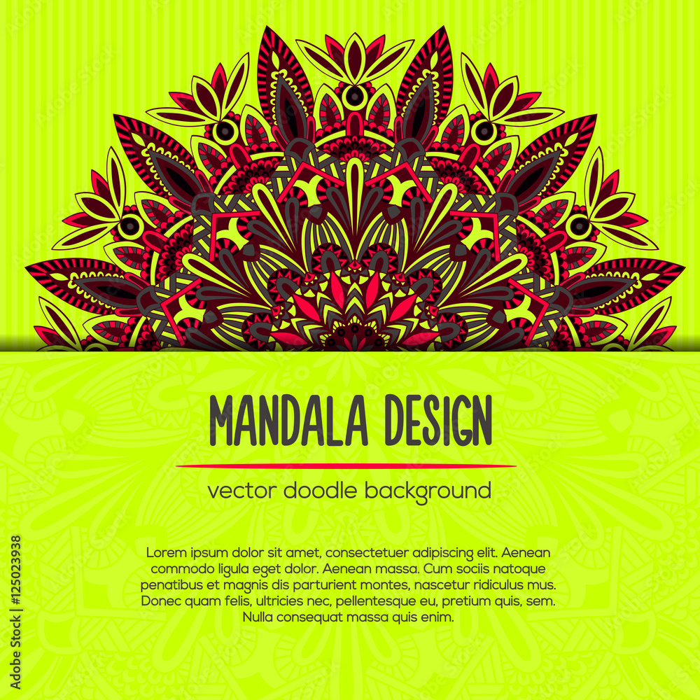 Obraz premium Vector tribal business card. Mandala design. Ornamental doodle background.