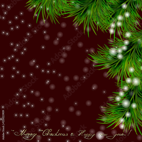 Christmas  card with Christmas tree and snowflakes