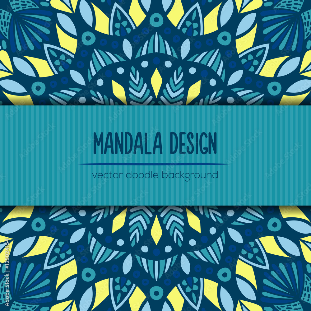 Vector tribal business card. Mandala design. Ornamental doodle background.