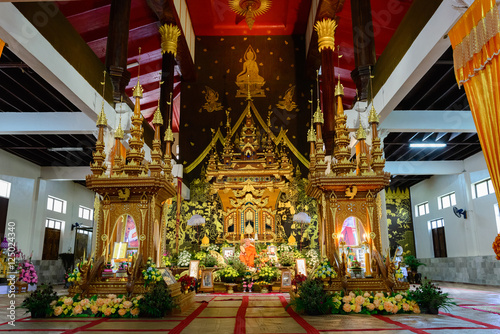 KANCHANABURI, THAILAND - 17 May 2014:  Wat Wang Wiwekaram or Wat Mon, is a symbol of Sangkhlaburi at KANCHANABURI photo