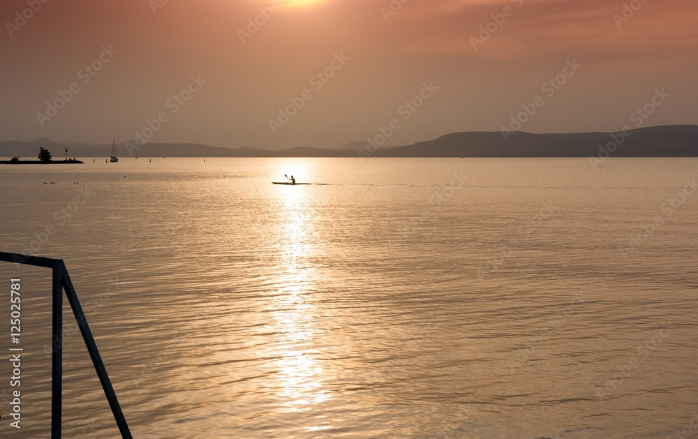 Moment at sunset on Balaton Lake