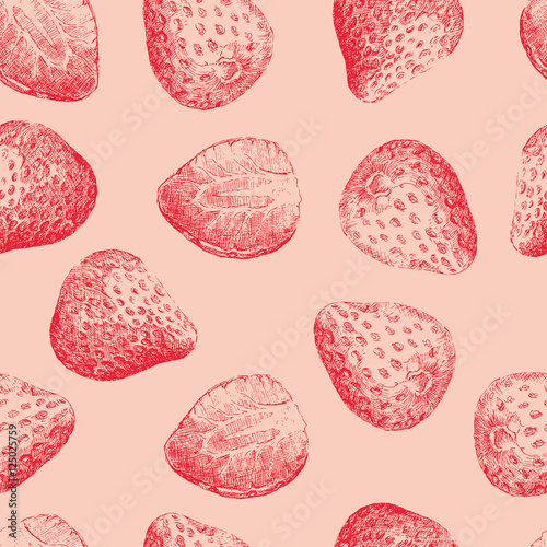 Strawberries seamless pattern in pale colors. Vector illustration