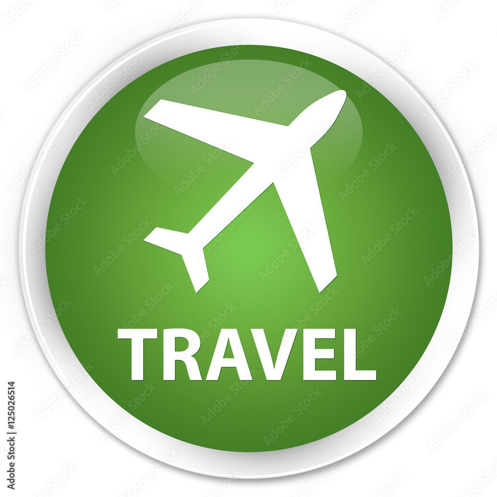 Travel (plane icon) soft green glossy round button Travel (plane icon) soft green glossy round button