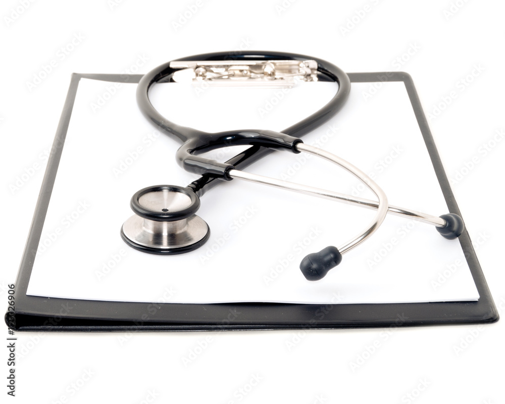 blank clipboard with modern stethoscope