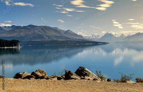 Εκτύπωση καμβά Lake Pukaki fed by the Tasman River, which has its source in the Tasman and Hook