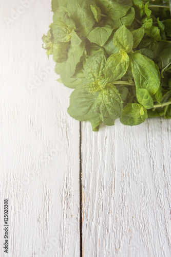 Fresh peppermint on wood