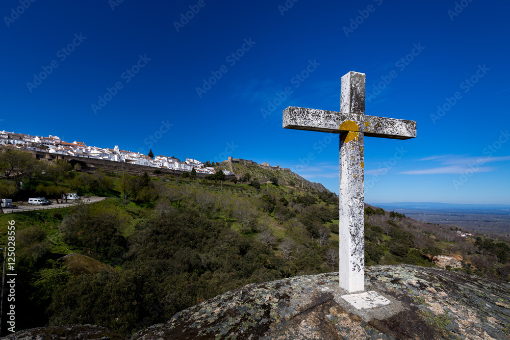 Cross and Cityview of Marvao, Portugal