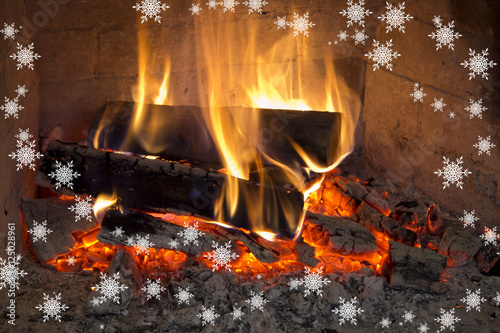 snowflakes on the fierplace background