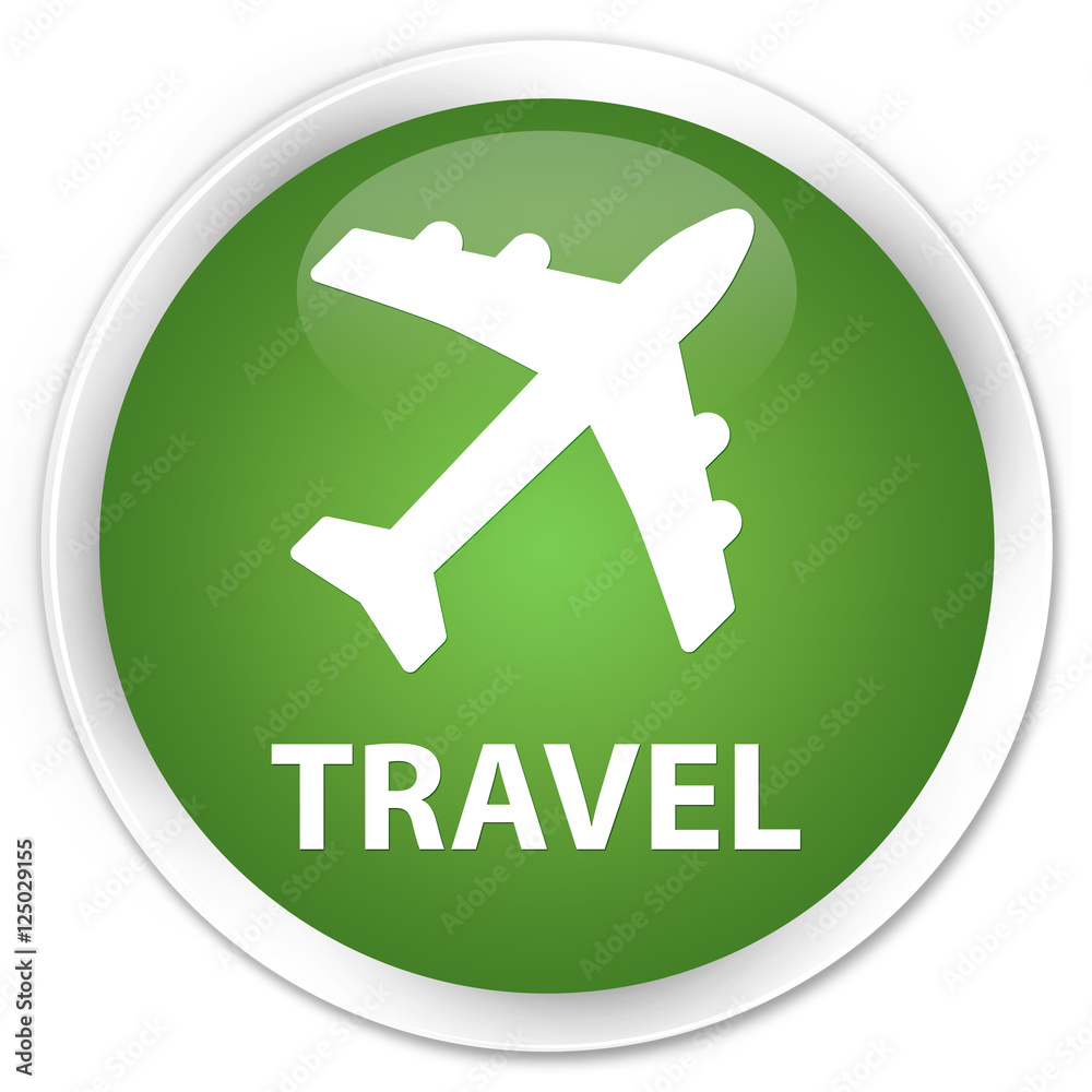 Travel (plane icon) soft green glossy round button