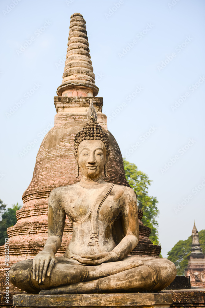 Old buddha in the temple at Sukhothai Historical Park in Sukhothai Province, Thailand Old buddha in the temple at Sukhothai Historical Park in Sukhothai Province, Thailand