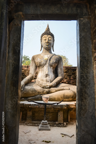 Old buddha in the temple at Sukhothai Historical Park in Sukhothai Province  Thailand