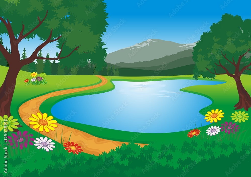 Natural scenery cartoon background Stock Vector | Adobe Stock