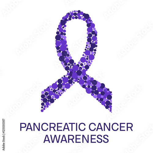 Pancreatic cancer awareness poster. Purple ribbon made of dots on white background. Pancreatitis disease. Medical concept. Vector illustration.