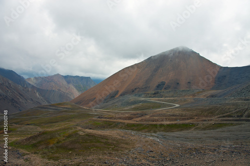 Mountain pass and the serpentine roads in the Tien Shan