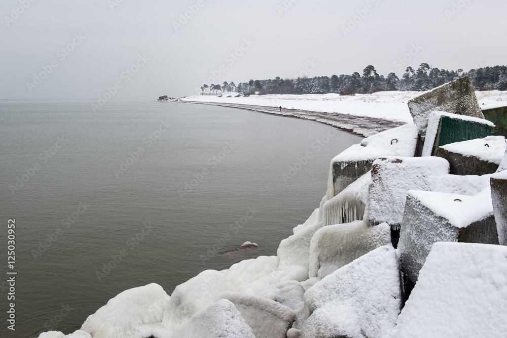 Fototapeta frozen beach view by the baltic sea