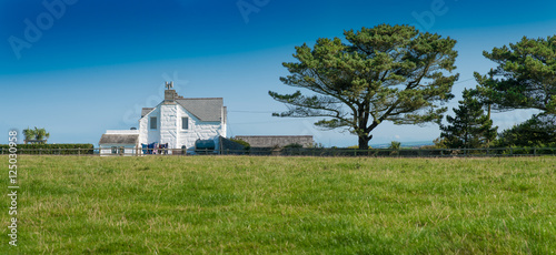 Photo Scenic farmhouse with two trees in a rural area near Saint Issey in north Cornwall