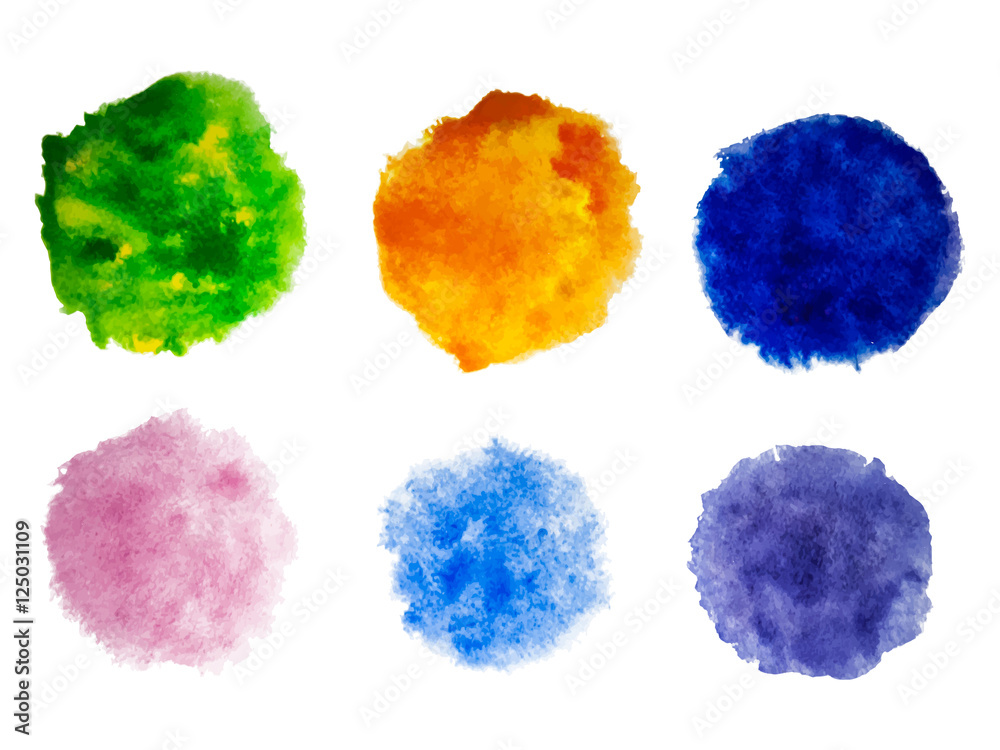 Rainbow colors watercolor paint stains vector backgrounds set