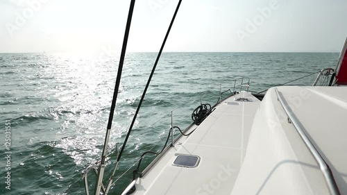 Yacht Gunnel, Boat Rope Equipment, Sailboat sailing across the sea.