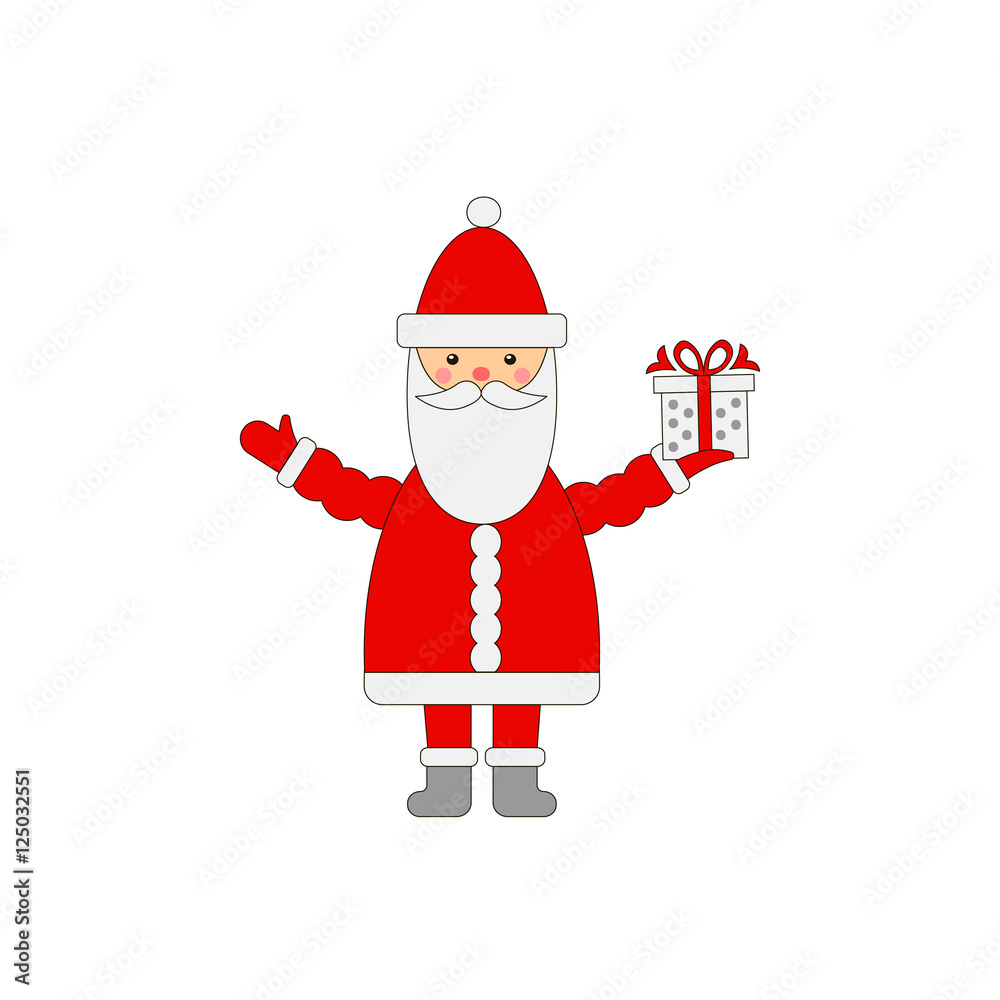 Santa Claus with gifts on white background. flat icon. vector illustration.