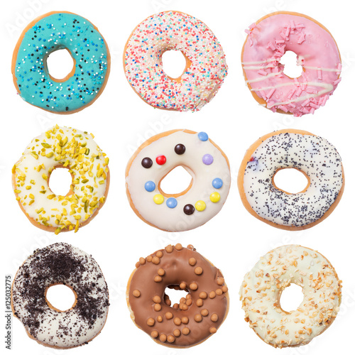 Fotobehang Set of assorted donuts isolated on white background