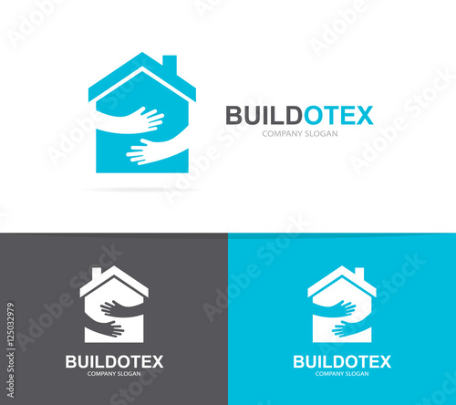 Vector house and hands logo combination. Real estate and embrace symbol or icon. Unique apartment and rent agency logotype design template.
