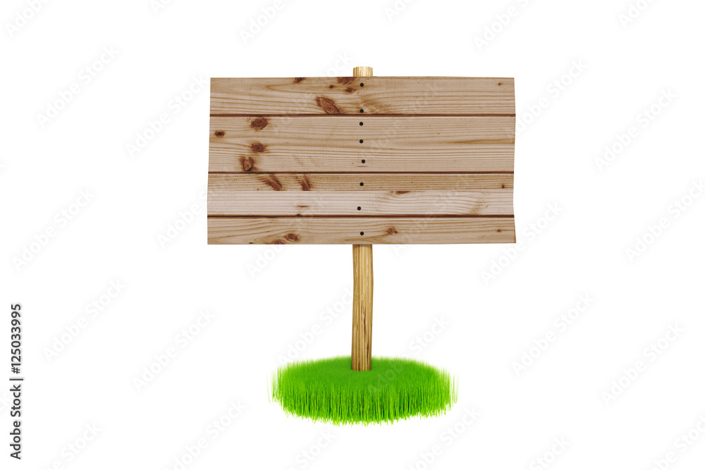 Advertising sign stands in fresh grass tufts Advertising sign stands in fresh grass tufts