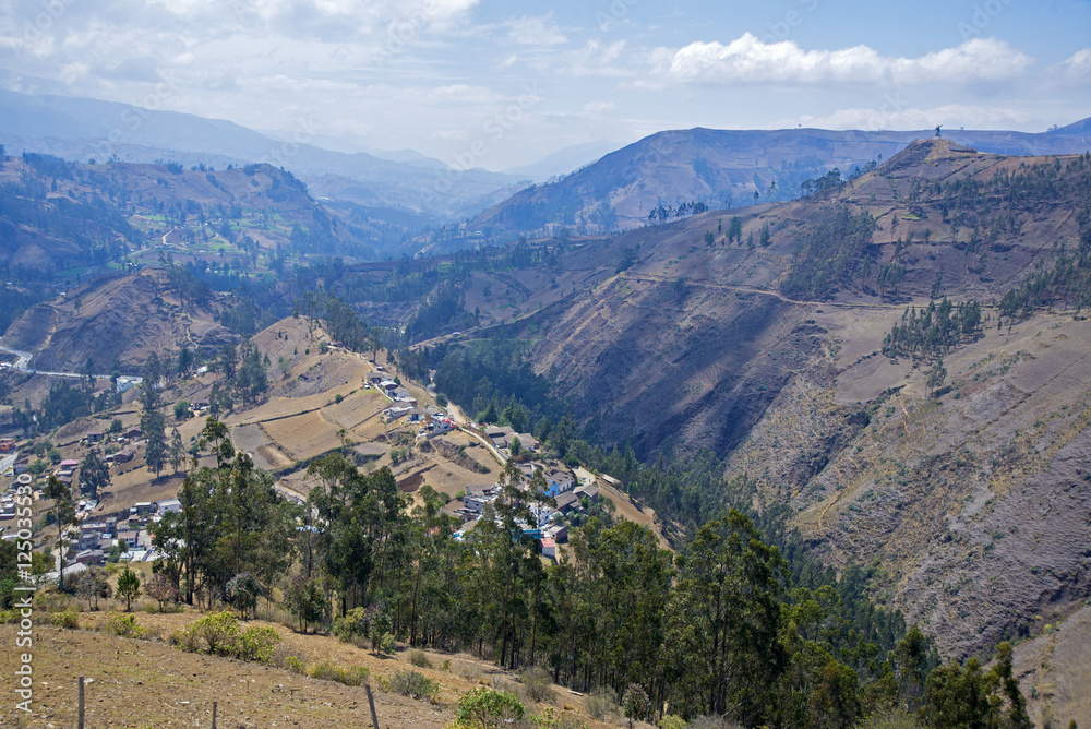 Andes mountains surrounding the city of Guranda, Bolivar Province, Ecuador, on a sunny morning.