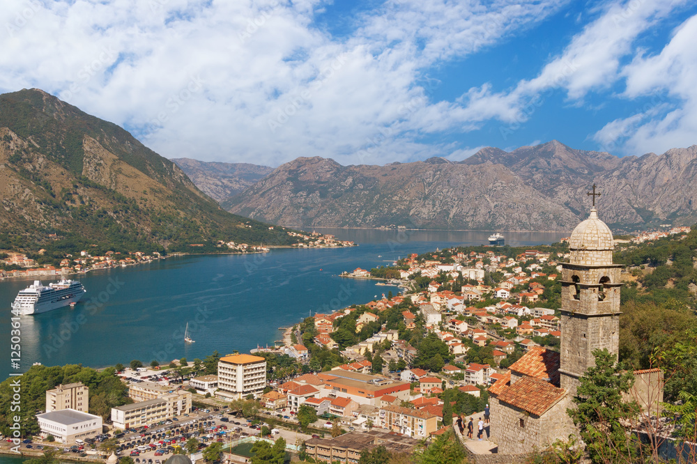 View of Kotor city and Boka Kotorska Bay. Montenegro