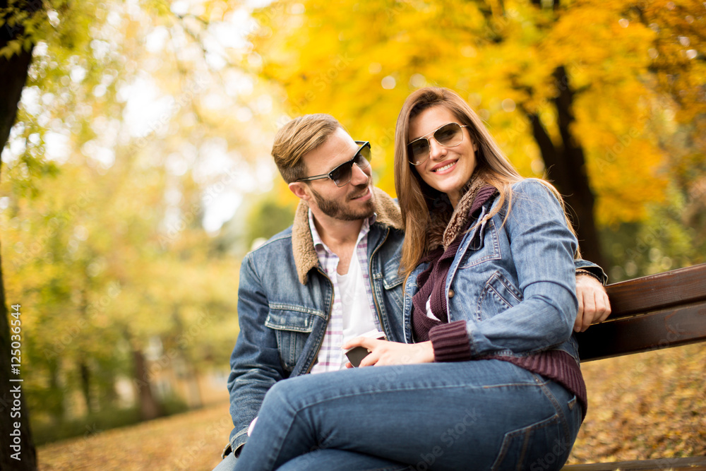 Young couple in the autumn park Young couple in the autumn park