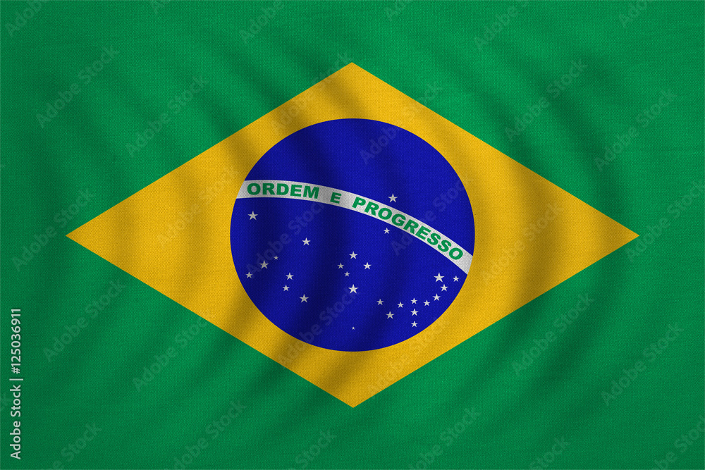 Fototapeta premium Flag of Brazil wavy, real detailed fabric texture