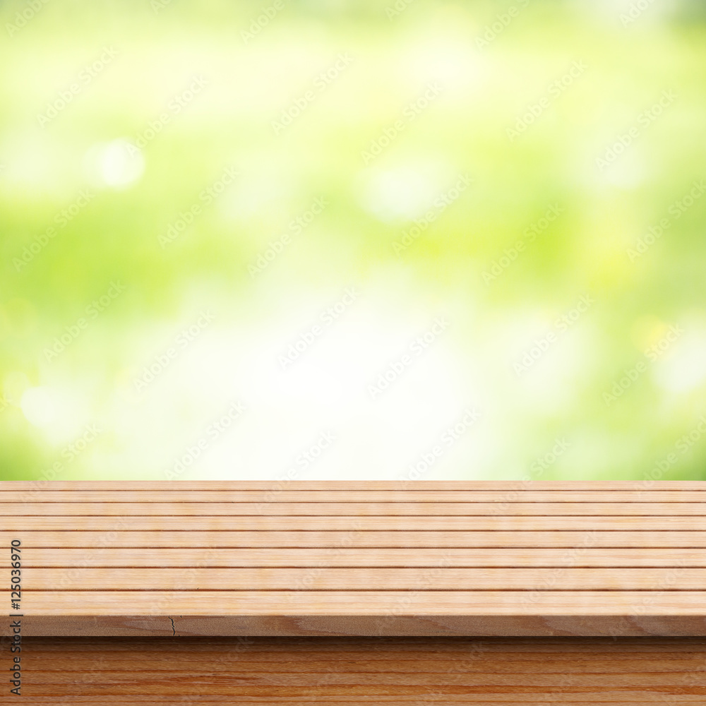 Wooden tabletop with blurred background, 3d-illustration