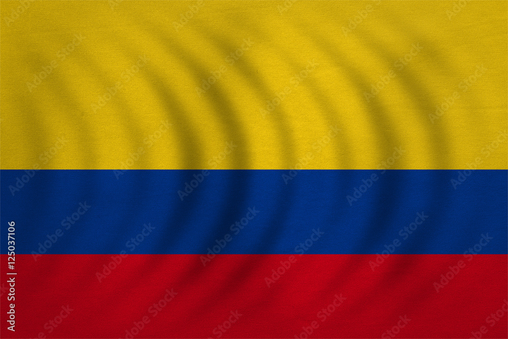 Fototapeta premium Flag of Colombia wavy real detailed fabric texture