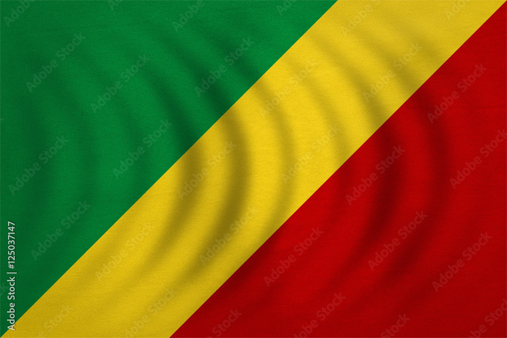 Flag of Congo Republic wavy, real fabric texture