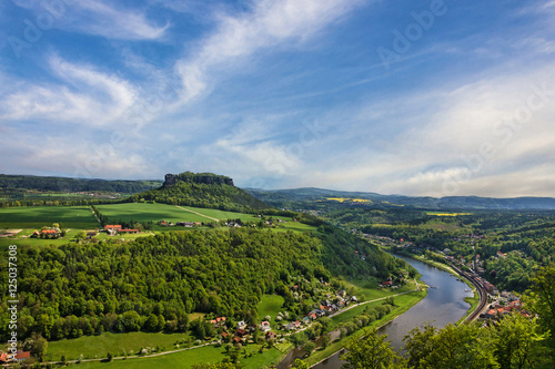 Saxon Switzerland. Elbe river view from castle Koenigstein.