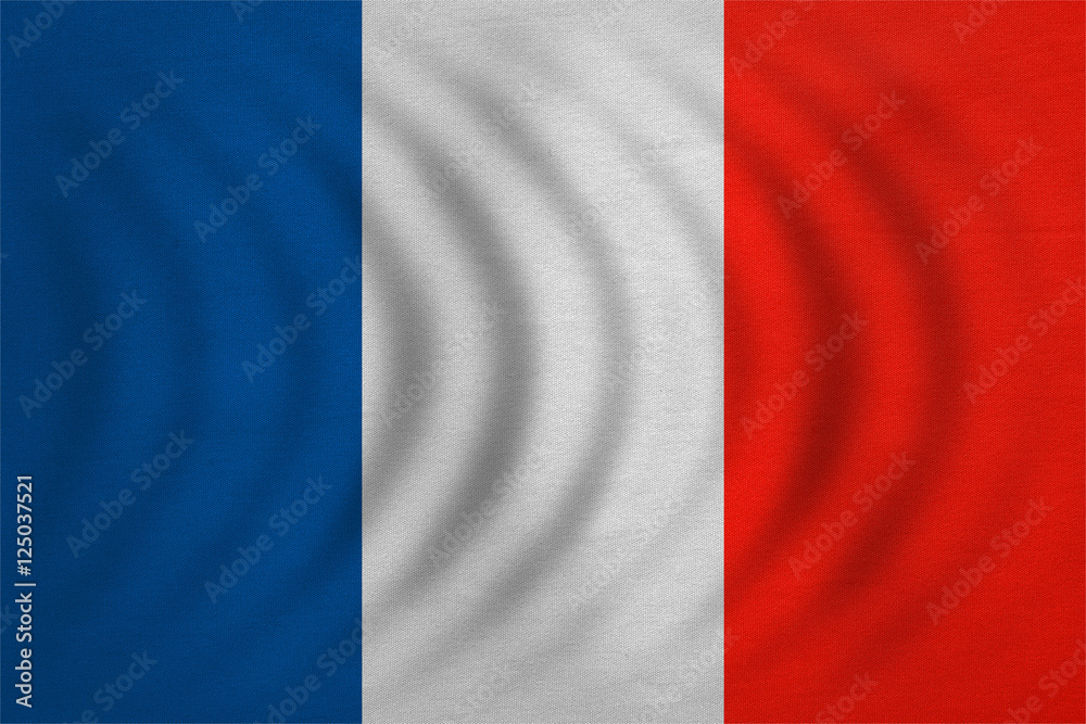 Flag of France wavy, real detailed fabric texture