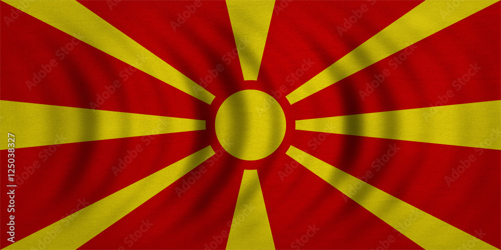 Flag of Macedonia wavy, detailed fabric texture Flag of Macedonia wavy, detailed fabric texture